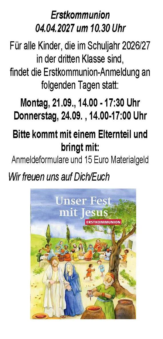Flyer Anmeldung Erstkommunion 2027 (c) Pfarrei Hl. Geist Ottweiler Flyer Anmeldung Erstkommunion 2027